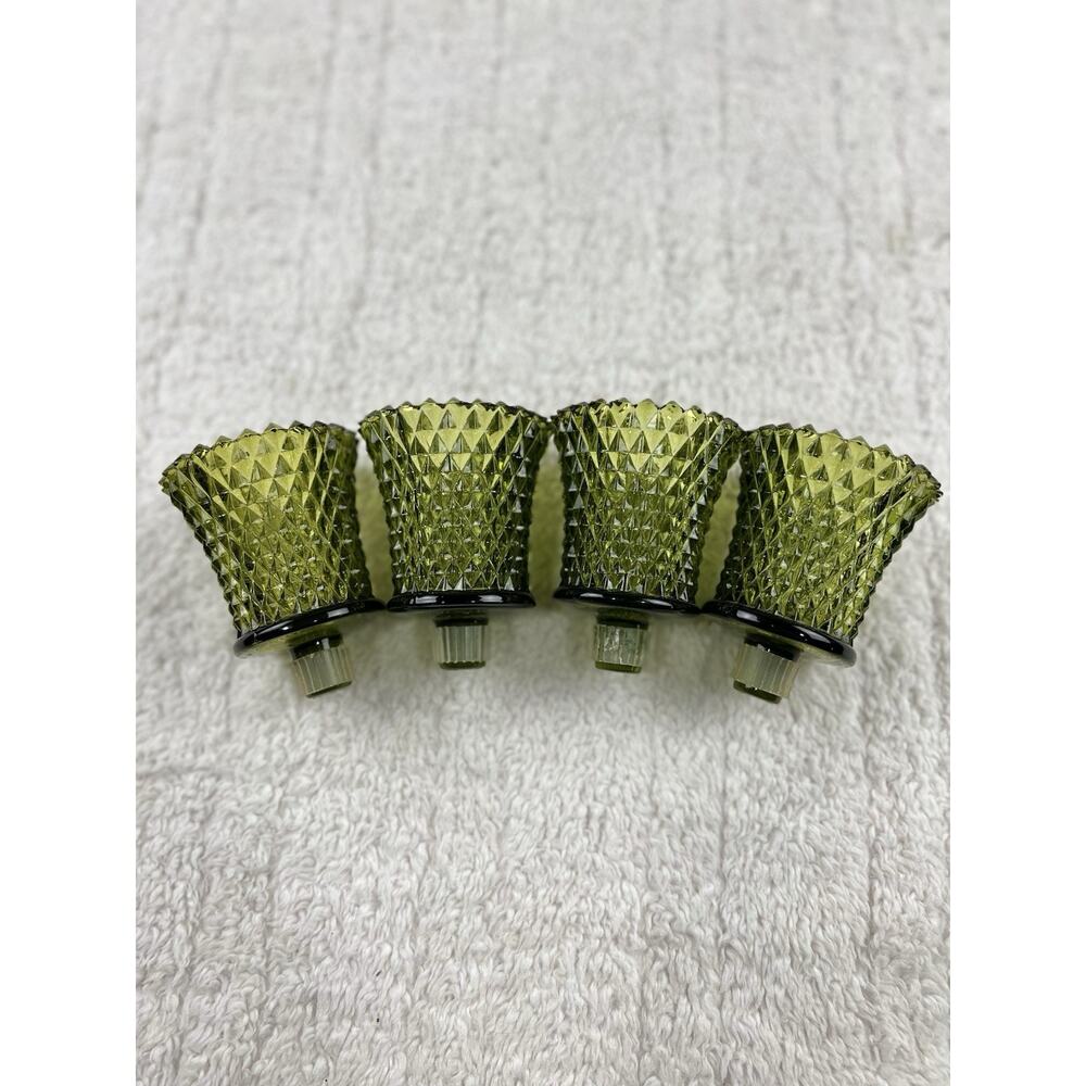 Homco Vintage Green Diamond Point Glass Peg Votive Cup Sconce Candle Holder Set
